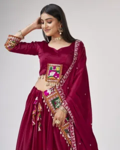 Mirror Magic Maroon Chaniya Choli Lehenga