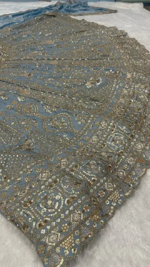 Slate Blue Crape Silk Lehenga Set