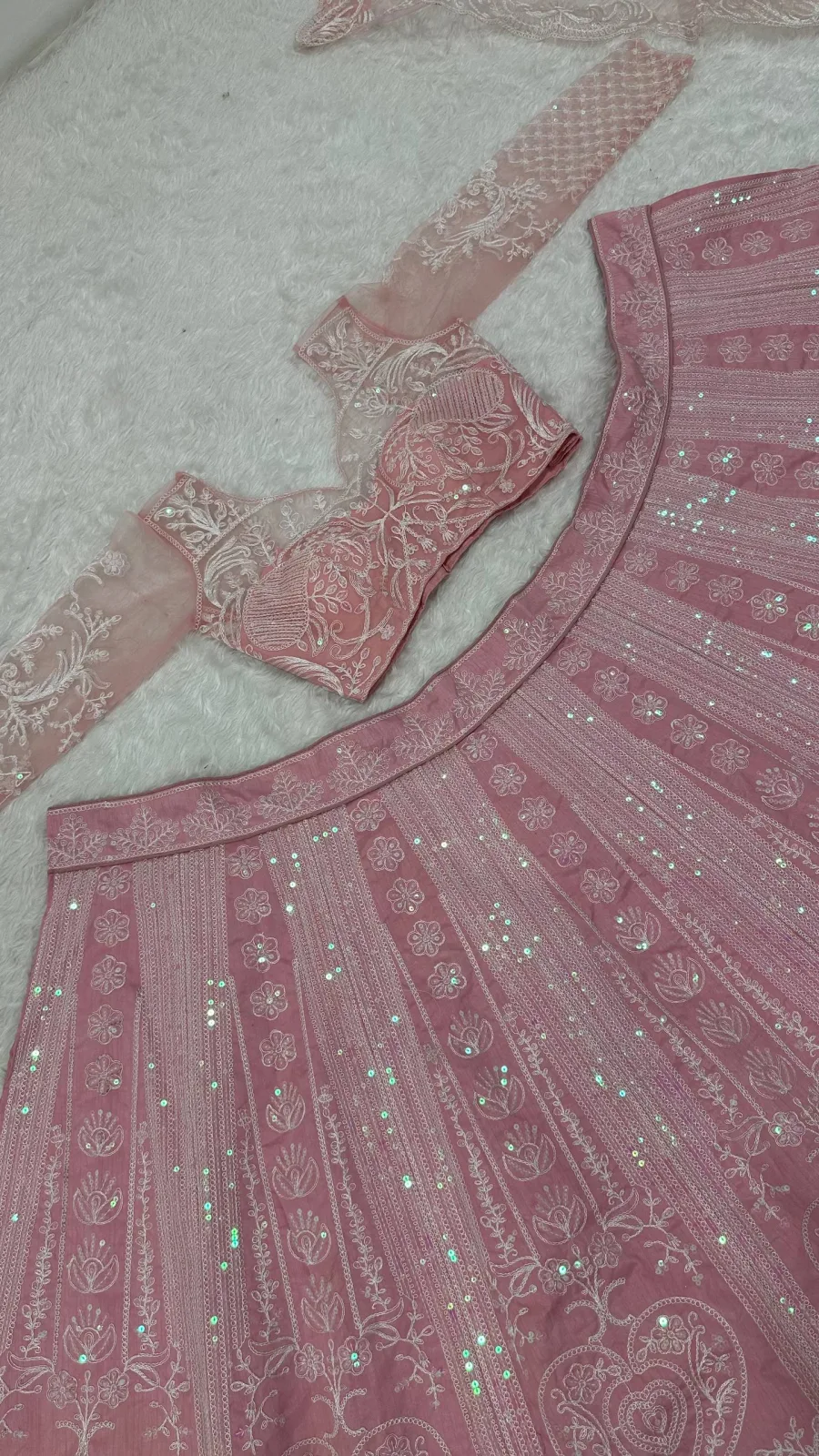 Rosé Blossom Slub Silk Lehenga Set alternate view