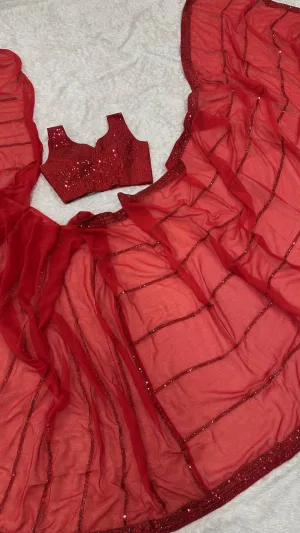 Simply Stunning Red Faux Georgette Sequin Saree