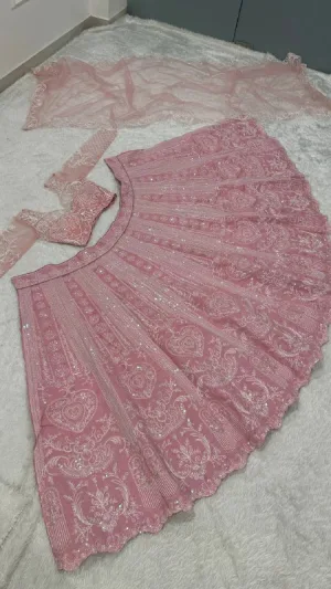Rosé Blossom Slub Silk Lehenga Set