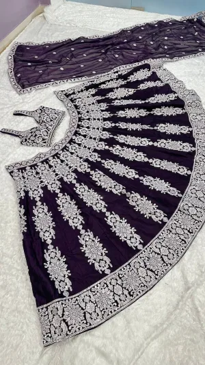 Dark Violet Bloom Heritage Lehenga