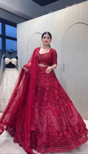 Crimson Royal Net Lehenga Set