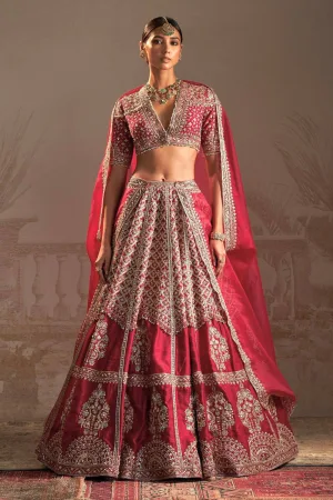 Crimson Muga Silk Lehenga Set