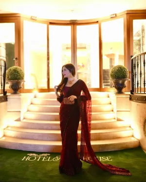 Midnight Wine Sequin Georgette Saree