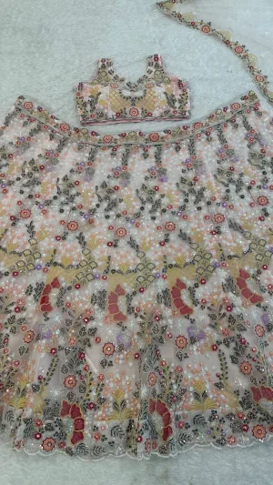 Floral Rainbow Sequin Net Lehenga Set