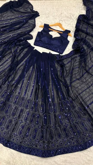 Midnight Azure Georgette Sequin Saree