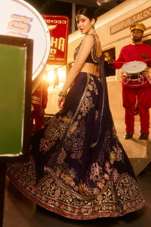 Deep Violet Kasturi Silk Lehenga Set