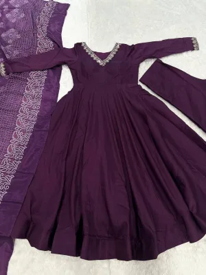 Royal Plum Jalpari Silk Anarkali Suit Set