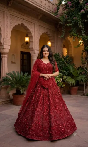 Crimson Royal Net Lehenga Set