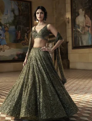 Olive Étoile Chinon Silk Lehenga Set