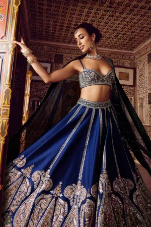 Ethereal Royal Blue Thai Silk Lehenga Set
