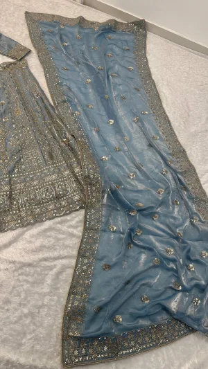 Slate Blue Crape Silk Lehenga Set