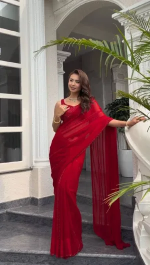 Simply Stunning Red Faux Georgette Sequin Saree