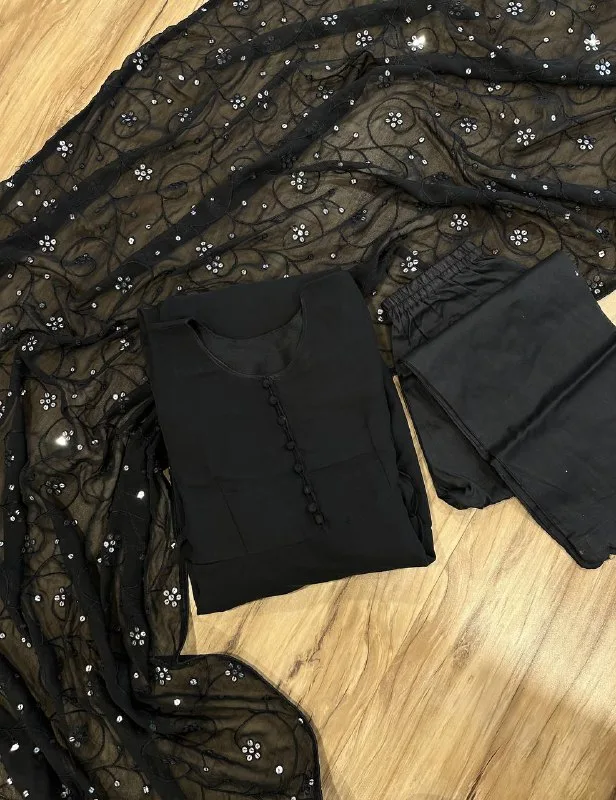 Midnight Noir Georgette Anarkali Suit Set alternate view