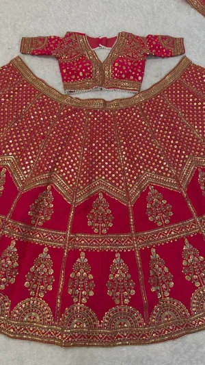 Crimson Muga Silk Lehenga Set