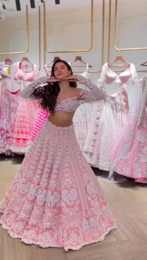 Rosé Blossom Slub Silk Lehenga Set