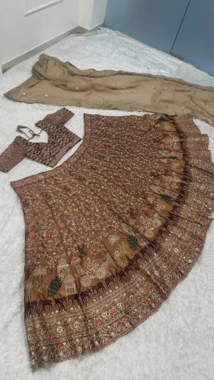 Royal Brown Kasturi Silk Lehenga Set