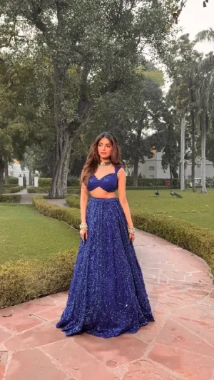Royal Blue Sparkle Sequin Lehenga Set