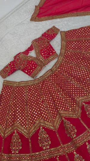 Crimson Muga Silk Lehenga Set