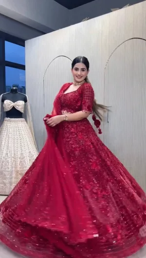 Crimson Royal Net Lehenga Set