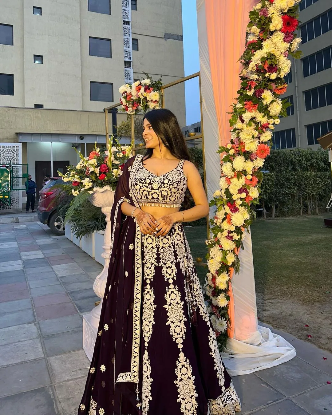 Dark Violet Bloom Heritage Lehenga