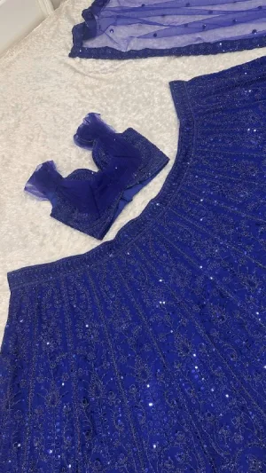 Royal Blue Sparkle Sequin Lehenga Set