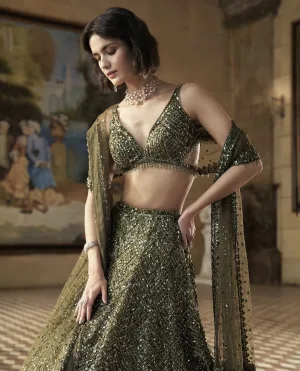 Olive Étoile Chinon Silk Lehenga Set