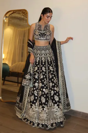 Midnight Noir Chinon Silk Lehenga Set