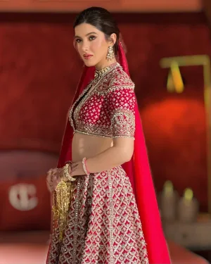 Crimson Muga Silk Lehenga Set