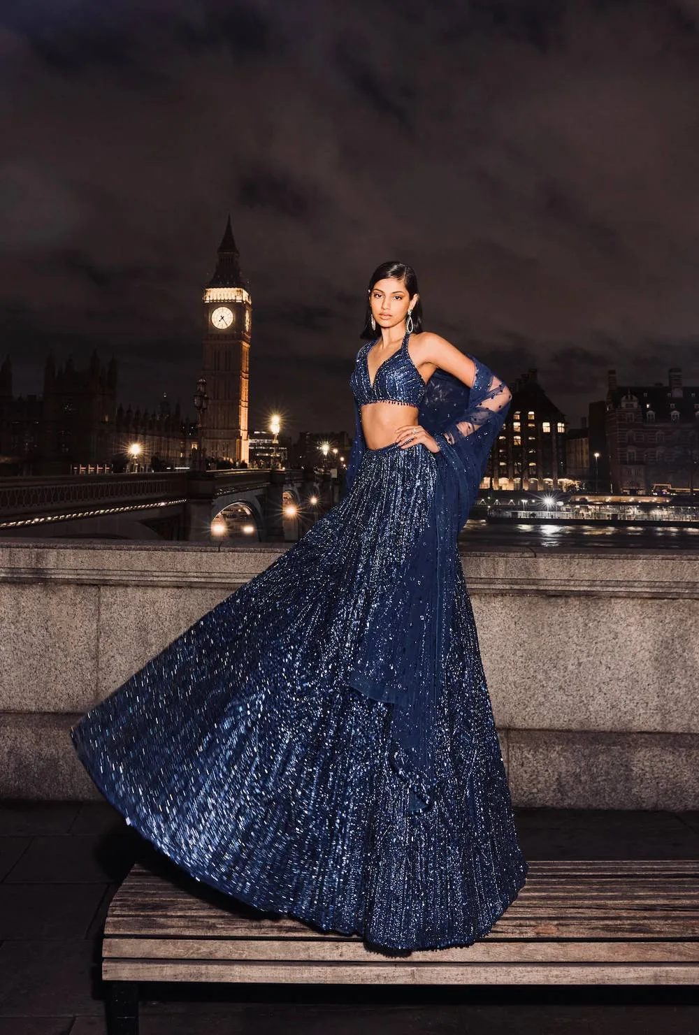 Midnight Sequin Net Lehenga Set