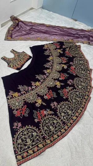 Deep Violet Kasturi Silk Lehenga Set