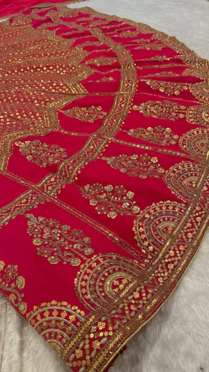 Crimson Muga Silk Lehenga Set