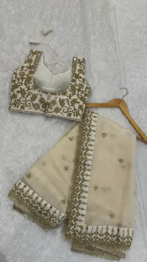 Ivory Aura Glass Satin Silk Saree