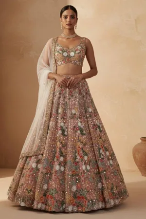 Floral Rainbow Sequin Net Lehenga Set