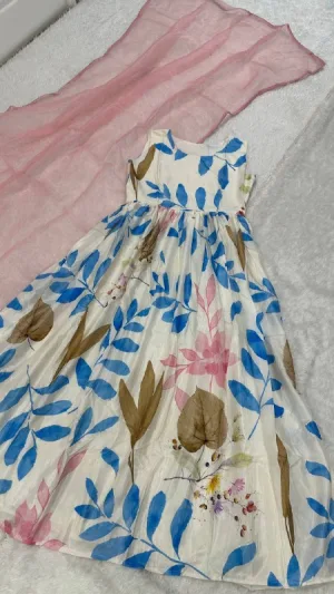 Blossom Breeze Dola Silk Digital Print Gown Set