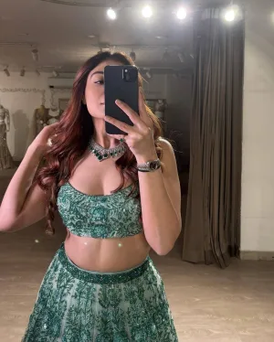 Pastel Green Georgette Rainbow Sequin Lehenga Set