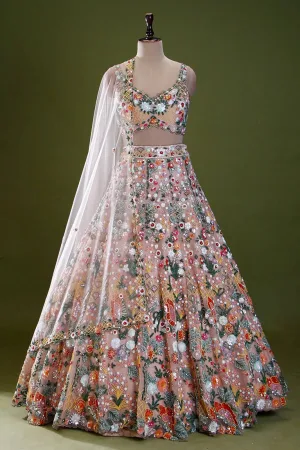 Floral Rainbow Sequin Net Lehenga Set