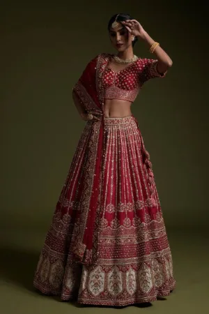 Crimson Royale Rangoon Silk Lehenga Set