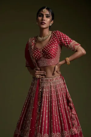Crimson Royale Rangoon Silk Lehenga Set