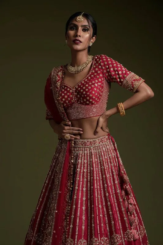 Crimson Royale Rangoon Silk Lehenga Set