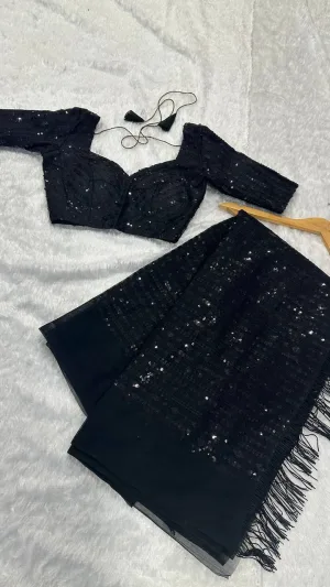 Black Swag Heavy Sequin Net Saree