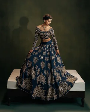 Midnight Royal Polo Silk Lehenga