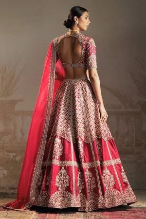 Crimson Muga Silk Lehenga Set