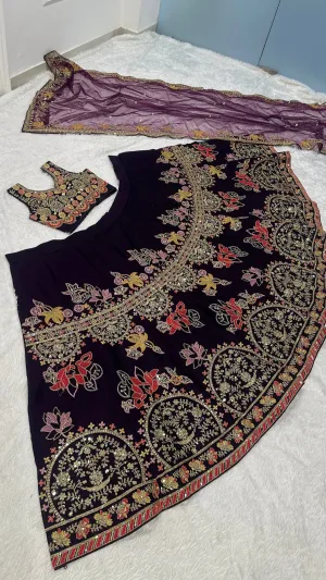 Deep Violet Kasturi Silk Lehenga Set