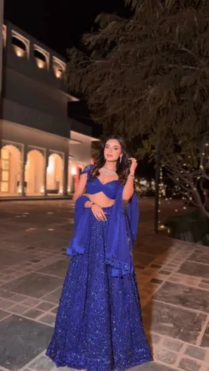 Royal Blue Sparkle Sequin Lehenga Set