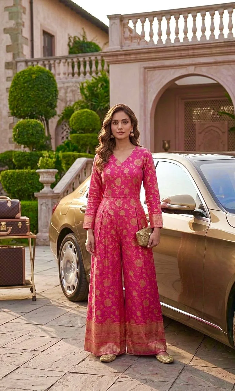 Rani Royale Banarasi Silk Jacquard Jumpsuit