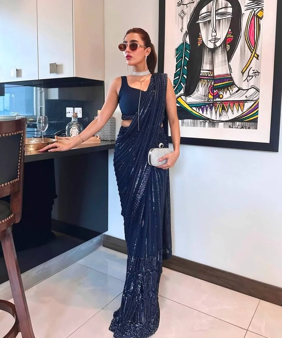 Midnight Azure Georgette Sequin Saree