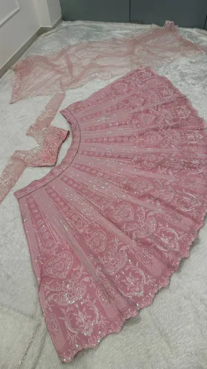Rosé Blossom Slub Silk Lehenga Set