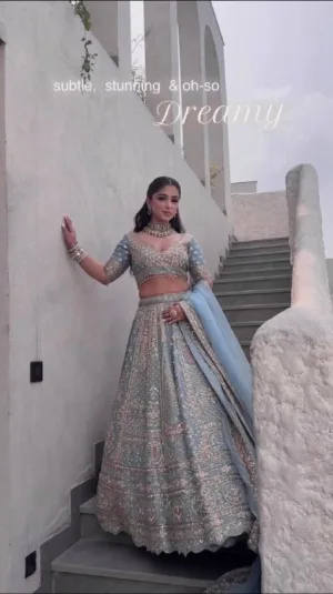 Slate Blue Crape Silk Lehenga Set